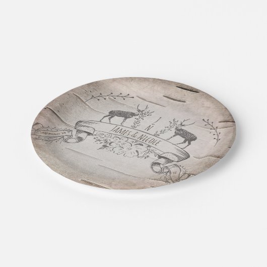 Hochzeitsempfang für Rustikale Hirsche und Zweige Pappteller (Schrägansicht)