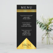 Hochzeitsempfang für schwarze und goldene Streifen Menükarte (Stehend Vorderseite)