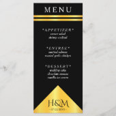 Hochzeitsempfang für schwarze und goldene Streifen Menükarte (Vorderseite)