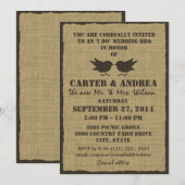 Hochzeitsempfang für Vögel und Burlap-GRILLEN Einladung (Vorne/Hinten)