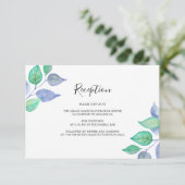 Hochzeitsempfang für Wasserfarben in blauen Blätte Begleitkarte (Stehend Vorderseite)