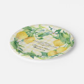 Hochzeitsempfang Gingham Lemon Floral Leaf Wreath Pappteller (Schrägansicht)