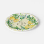 Hochzeitsempfang Gingham Lemon Floral Leaf Wreath Pappteller (Schrägansicht)