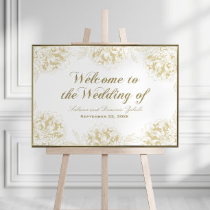Hochzeitsempfang Gold Elegante Peony Floral Poster