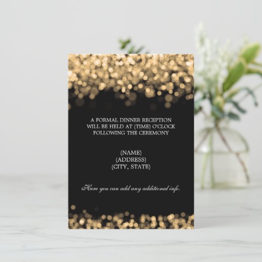 Hochzeitsempfang Gold Lights Einladung (Stehend Vorderseite)