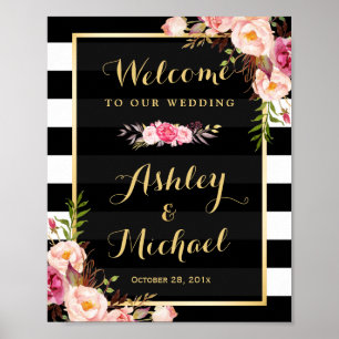 Hochzeitsempfang - Gold Vintage Streifen Poster