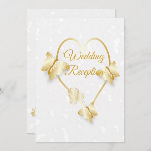 Hochzeitsempfang - goldfarbene Herzstillstände Einladung (Vorne/Hinten)