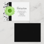 Hochzeitsempfang Green Gerbera Daisy Black Scroll Begleitkarte (Vorne/Hinten)