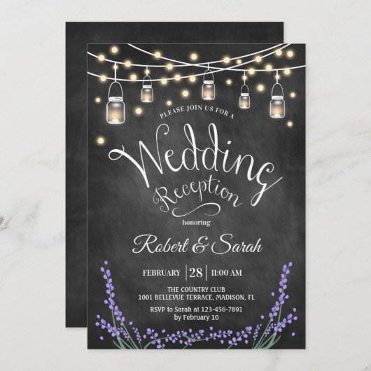 Hochzeitsempfang - Halbpension Lavendel & Lights Einladung (Vorne/Hinten)