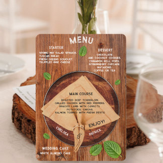 Hochzeitsempfang Holz Rustikale benutzerdefinierte Menükarte