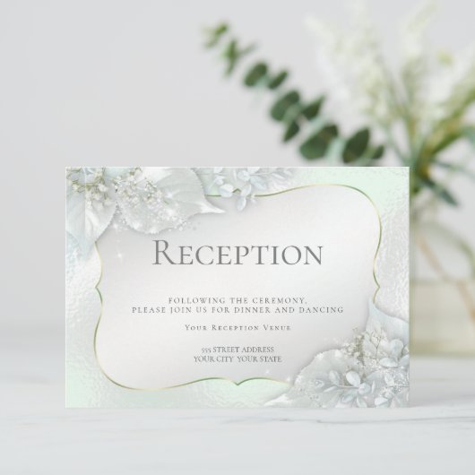 Hochzeitsempfang | Honeydew Green Shimmer Einladung (Stehend Vorderseite)