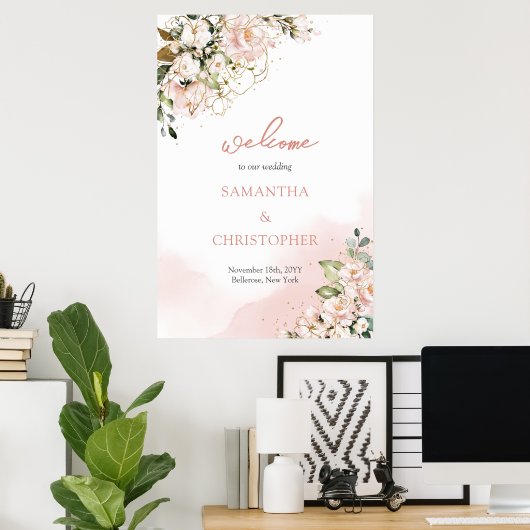 Hochzeitsempfang im eleganten Boho Aquarell Rosa Poster (Heimbüro)