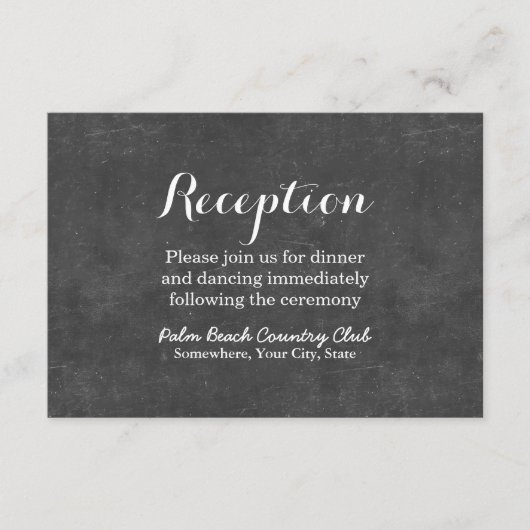Hochzeitsempfang im eleganten Chalkboard Begleitkarte (Vorderseite)