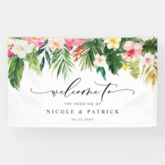 Hochzeitsempfang im tropischen Garten Watercolor Banner (Horizontal)