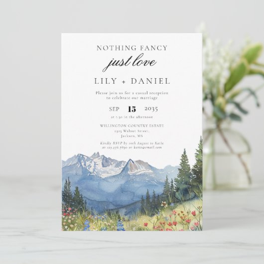 Hochzeitsempfang im Wasserfarbengebirge Einladung (Stehend Vorderseite)