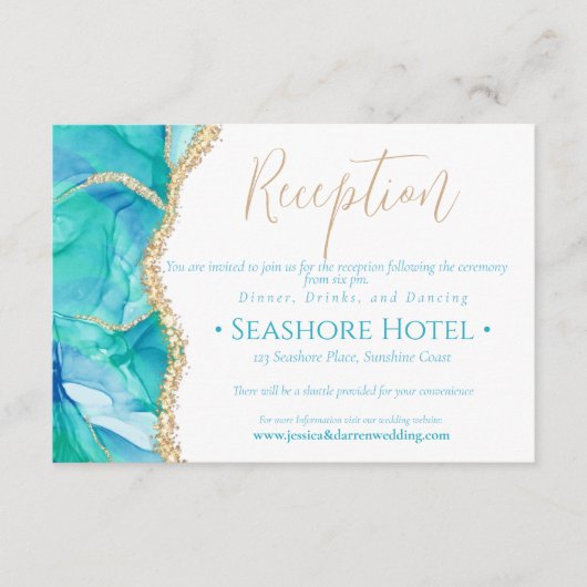 Hochzeitsempfang im White Blue Glitzer Begleitkarte (Vorderseite)