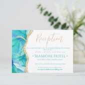 Hochzeitsempfang im White Blue Glitzer Begleitkarte (Stehend Vorderseite)