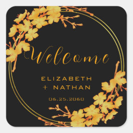 Hochzeitsempfang in Black & Gold Quadratischer Aufkleber