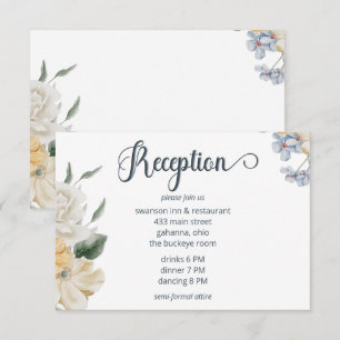 Hochzeitsempfang in Blau-Gelb und Weiß Begleitkarte