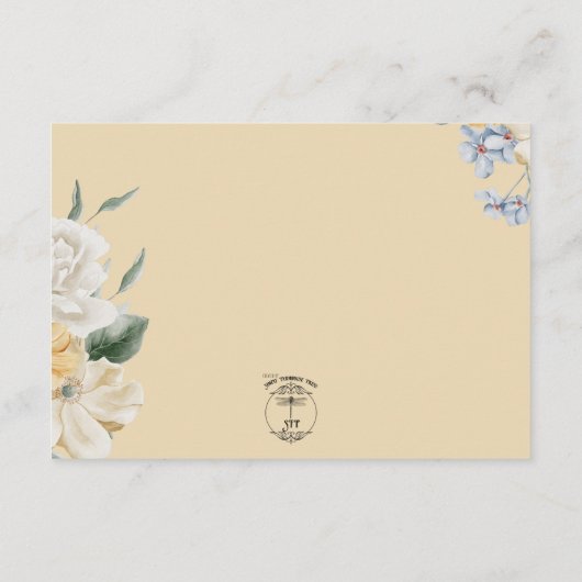 Hochzeitsempfang in Blau-Gelb und Weiß Begleitkarte (Rückseite)