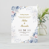 Hochzeitsempfang in Blau und Gold Blume Einladung