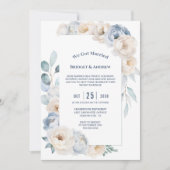 Hochzeitsempfang in Blauer Flora Einladung (Vorderseite)