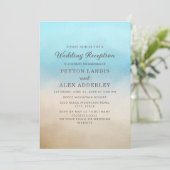 Hochzeitsempfang in Blue Tan Beach Einladung (Stehend Vorderseite)