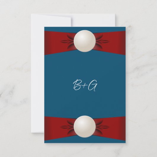 Hochzeitsempfang in Burgund und Blue Pearl Ribbon Einladung (Rückseite)