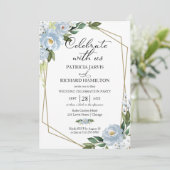 Hochzeitsempfang in Dusty Blue Floral Einladung (Stehend Vorderseite)