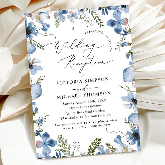 Hochzeitsempfang in Dusty Blue Modern Floral Einladung
