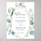 Hochzeitsempfang in goldener, geometrischer Grünpf Poster (Vorne)