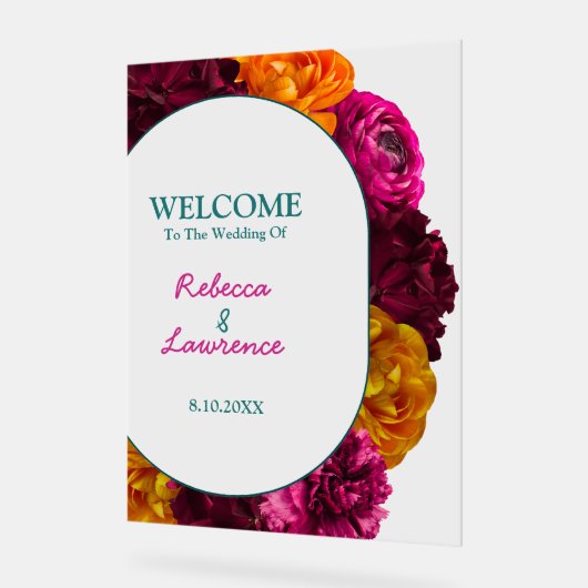 Hochzeitsempfang in hellrosa grün mit Blumen Acrylschild (Winkel)