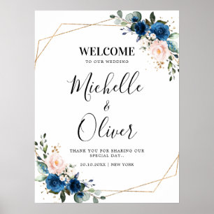Hochzeitsempfang in Navy Blue Blush Pink Florals Poster