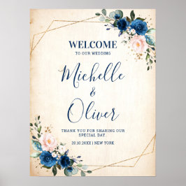 Hochzeitsempfang in Navy Blue Blush Pink Florals Poster