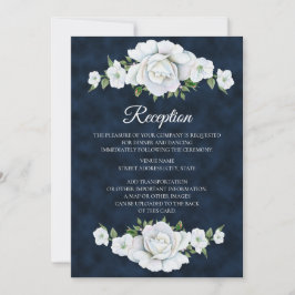 Hochzeitsempfang in Navy Blue mit White Floral Einladung