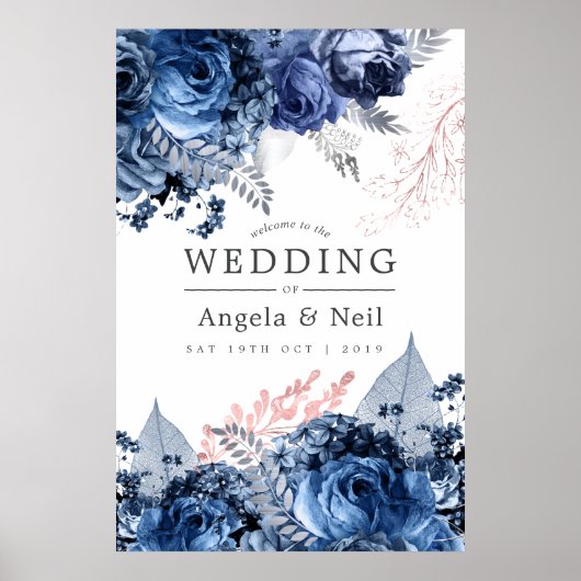 Hochzeitsempfang in Navy und Pink mit Silberfolie Poster (Vorne)