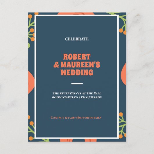 Hochzeitsempfang in Navy und Rot Einladungspostkarte (Vorderseite)