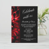 Hochzeitsempfang in Red Black Floral Foto Einladung (Stehend Vorderseite)