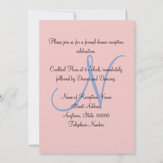 Hochzeitsempfang in Rose und Blauer Pastel Einladung (Rückseite)