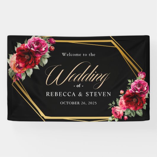 Hochzeitsempfang in Rot-Schwarz Banner (Horizontal)