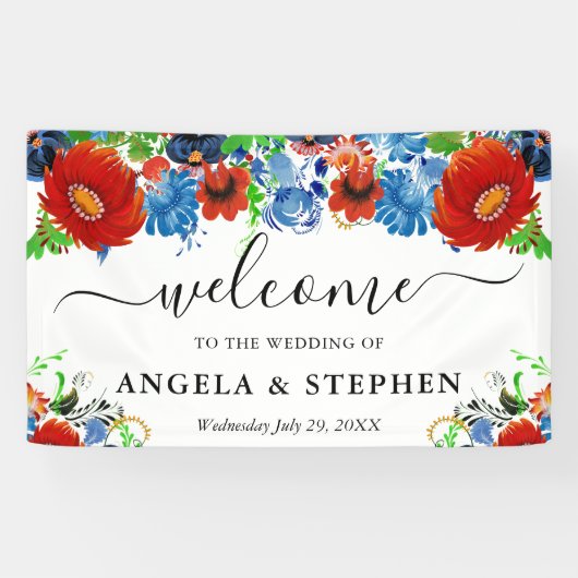 Hochzeitsempfang in Rot und Blau Banner (Horizontal)