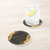 Hochzeitsempfang in Schwarz und Gold Getränkeuntersetzer (Seite)