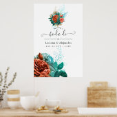 Hochzeitsempfang in Türkis und Korallenflora Poster (Küche)