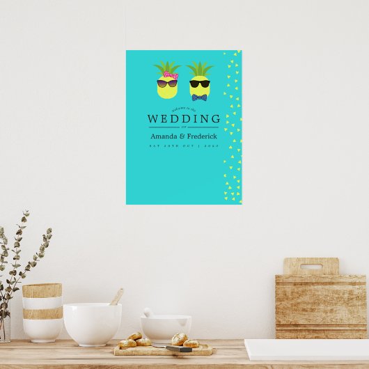 Hochzeitsempfang in Türkis und Lemon Summer Beach Poster (Küche)