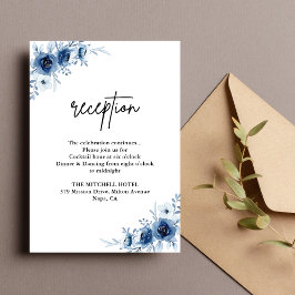 Hochzeitsempfang in Vintager Blauer Flora Begleitkarte