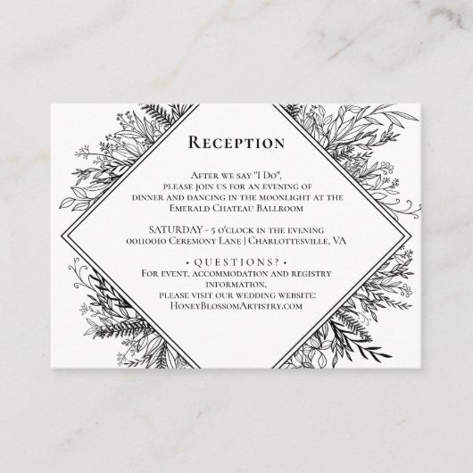 Hochzeitsempfang in Weiß und Schwarz Begleitkarte (Vorderseite)