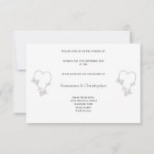 Hochzeitsempfang lädt Silberherz-Schmetterlinge ei Einladung (Rückseite)