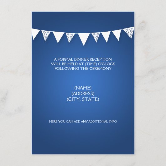 Hochzeitsempfang Liebe Bunting Monogram Blue Begleitkarte (Rückseite)