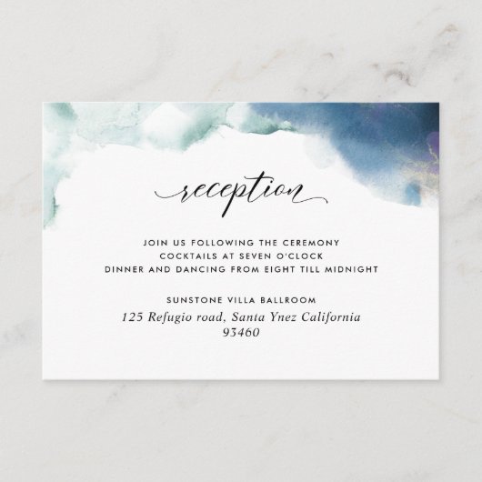 Hochzeitsempfang lila, Aquamarin und blau Begleitkarte (Vorderseite)