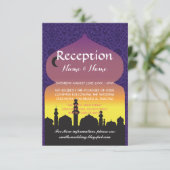 Hochzeitsempfang Lila arabische Nachtkarten Einladung (Stehend Vorderseite)